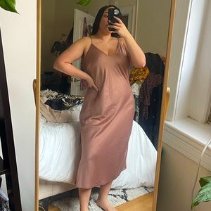 Champagne midi satin slip dress